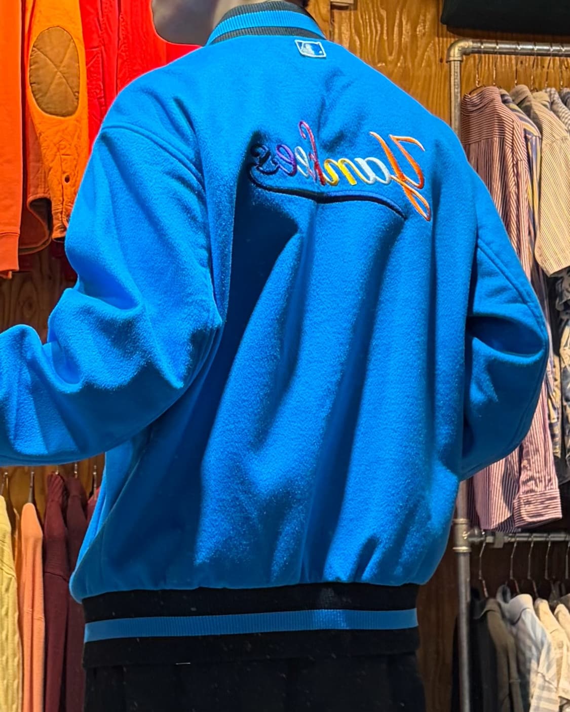 L MLB 뉴욕양키스 컬러 빅로고 라이트블루 울 바시티 상품이미지2