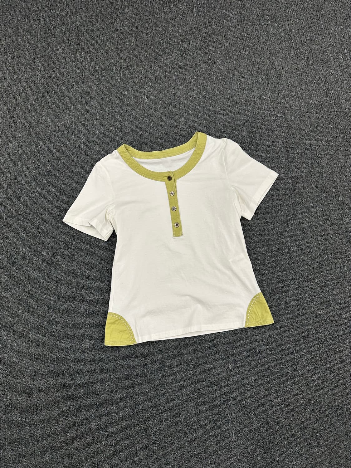 38)Japanese vintage 여성 그린 배색 포인트 화이트 헨리넥 상품이미지2