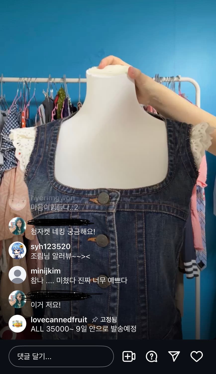 럽캔 lovecannedfruit 빈티지 레이스 데님 베스트 모리걸 상품이미지1