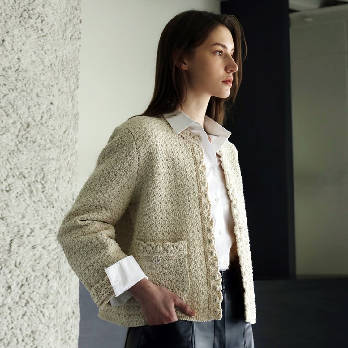 한스스타일(hans style) 스캘럽 햄라인 가디건 44-66 새상품 상품이미지2