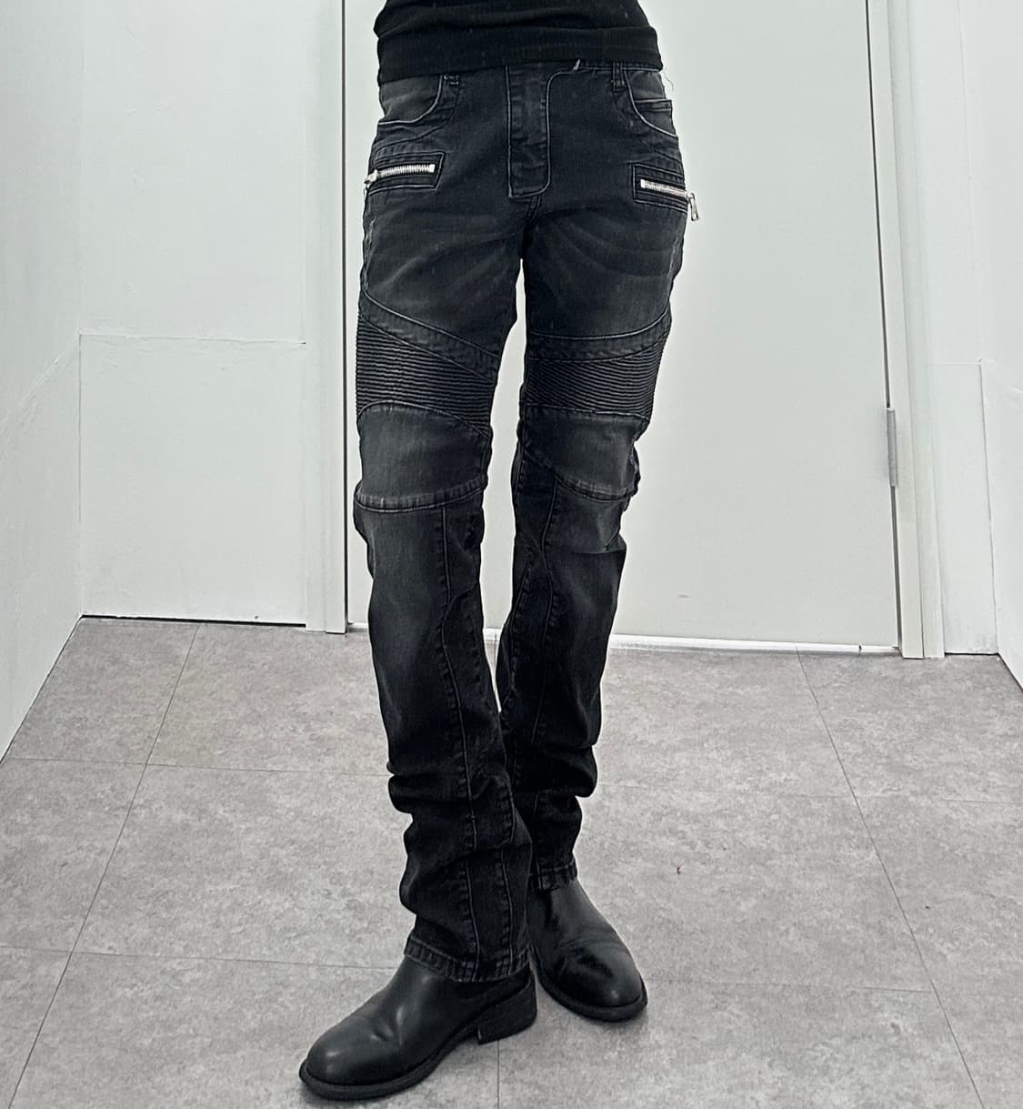 Vintage zipper detail biker jeans 상품이미지1