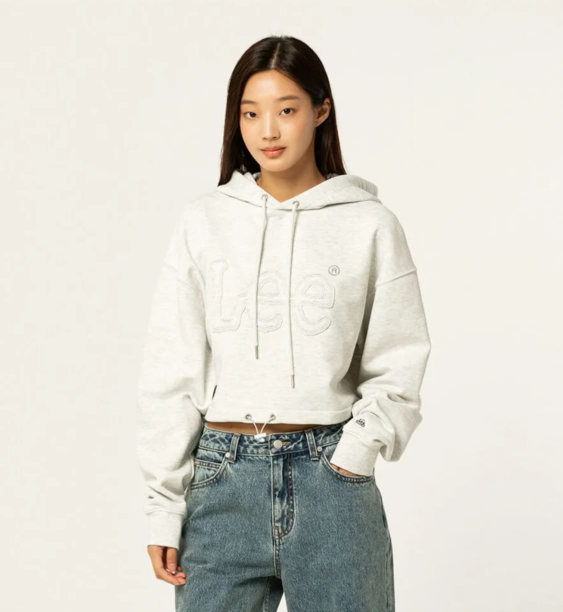 Lee 우먼 크롭 빅 트위치 후드 티셔츠 라이트 그레이 상품이미지1