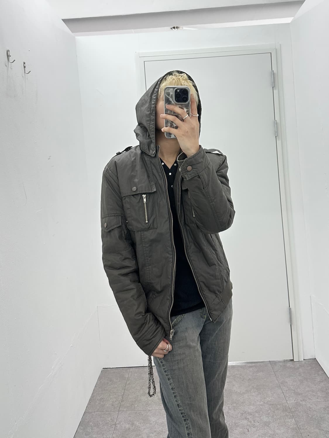 Grunge khaki brown multi pocket bomber 상품이미지1
