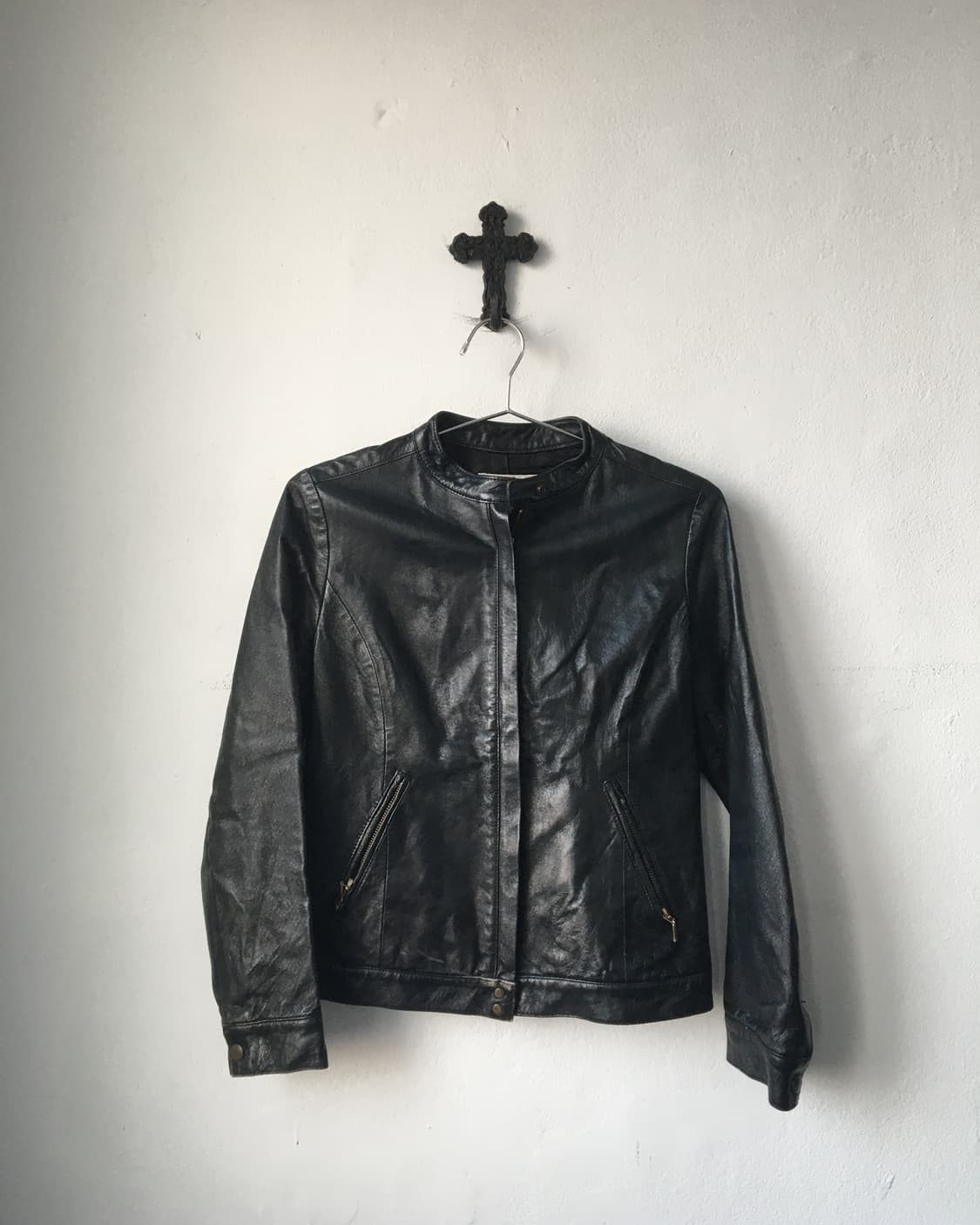 High neck leather jacket 상품이미지1