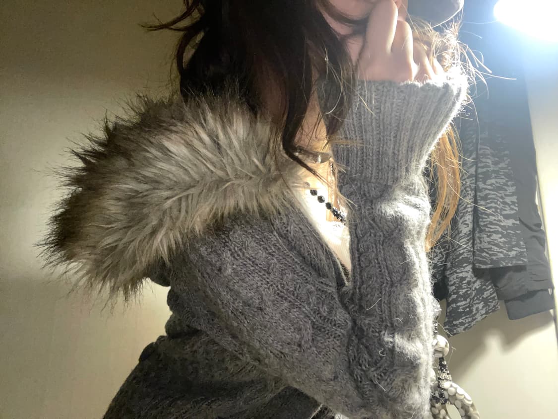 퍼 트리밍 롱 그레이 가디건 상품이미지2