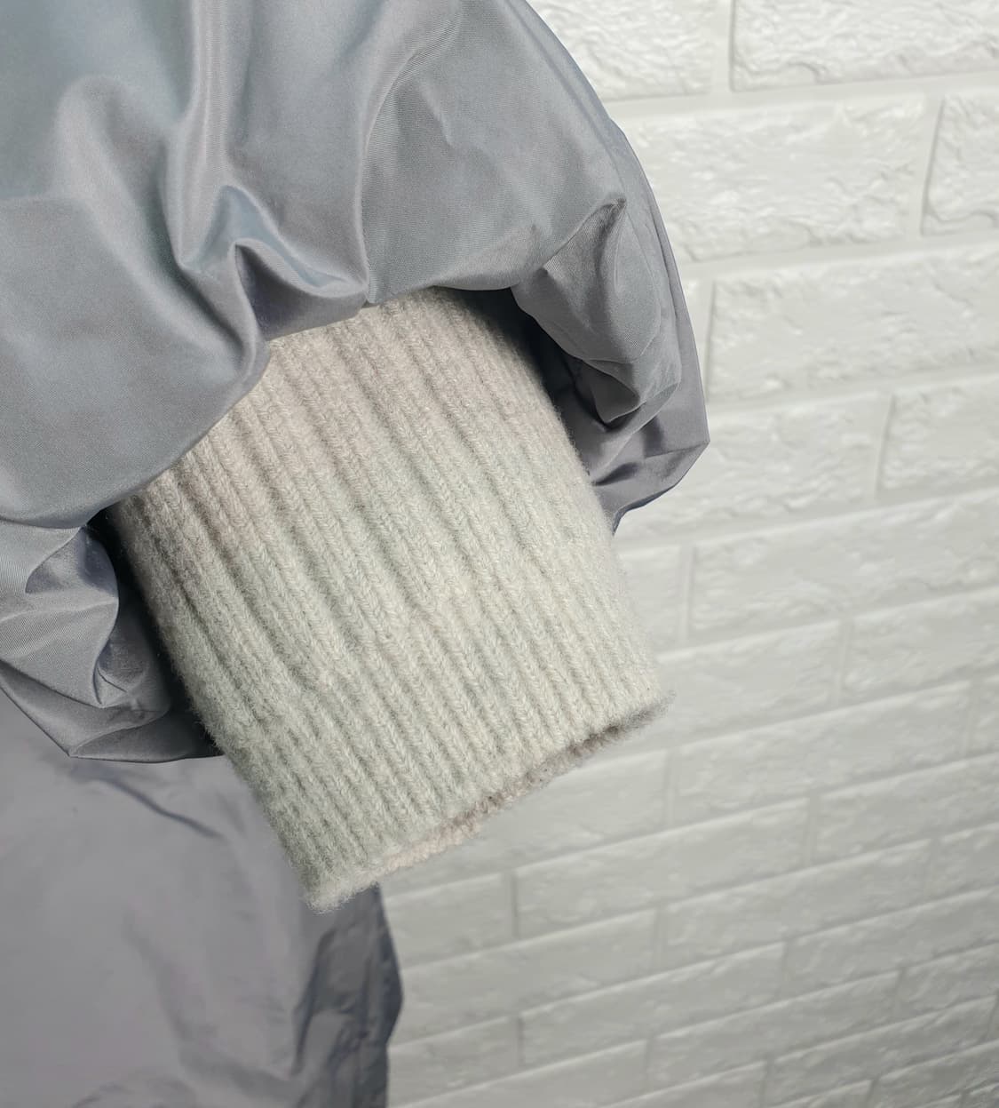 [66]구호 니트 배색 롱 구스다운 패딩 상품이미지5