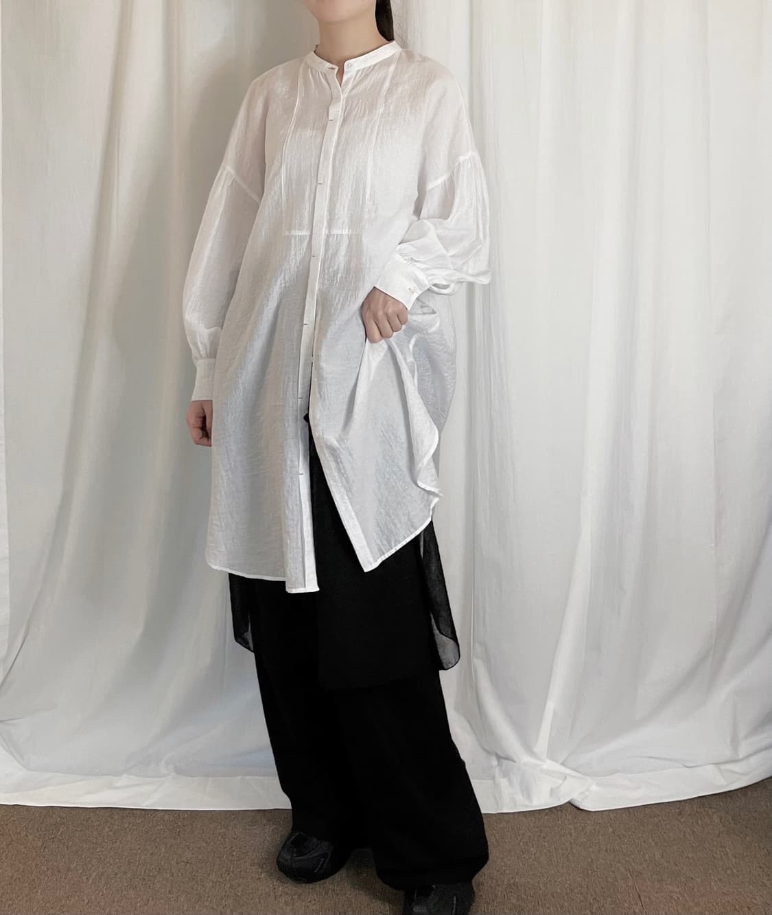 China Collar Long Shirt - White 상품이미지1
