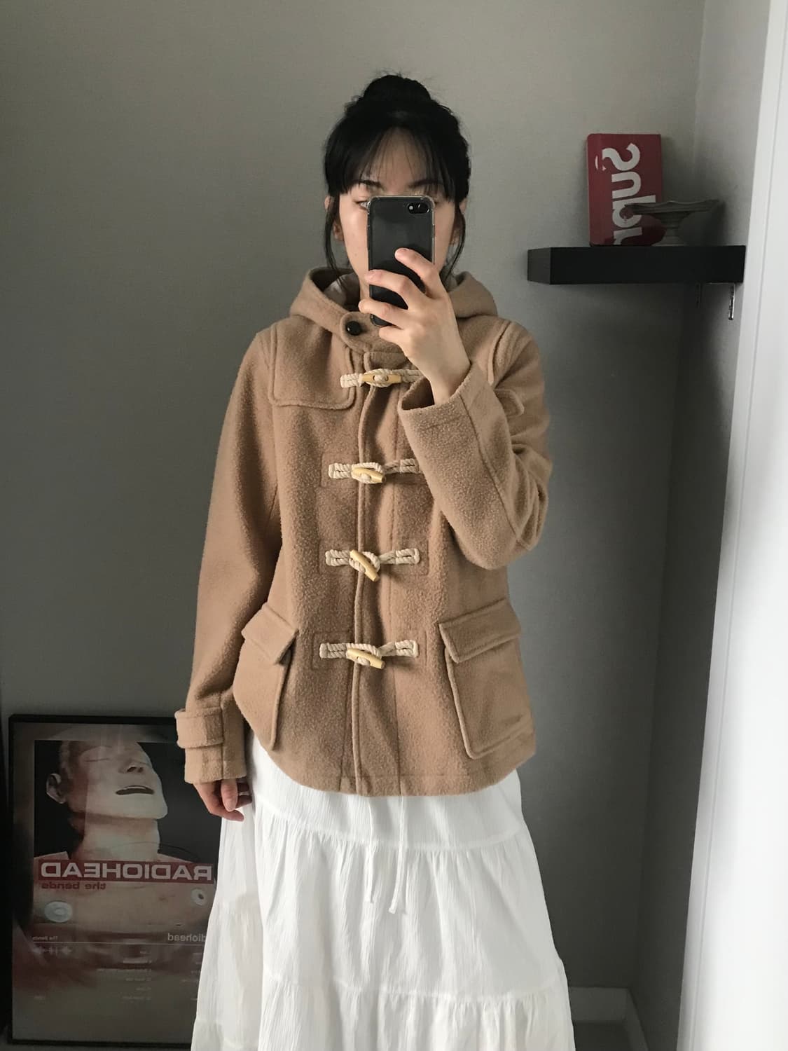 일본 JPN 빈티지 베이지 후드 떡볶이 숏코트  상품이미지5