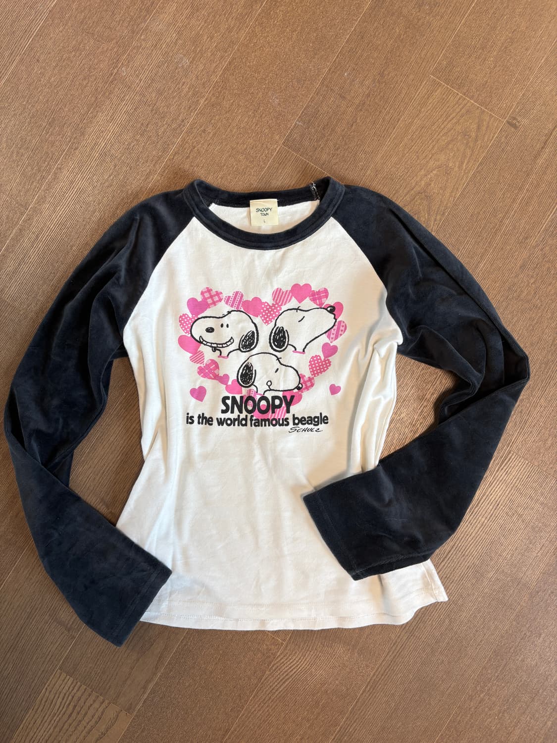 스누피 러브 하트 립 긴팔 티 블랙 화이트 벨벳 상품이미지1
