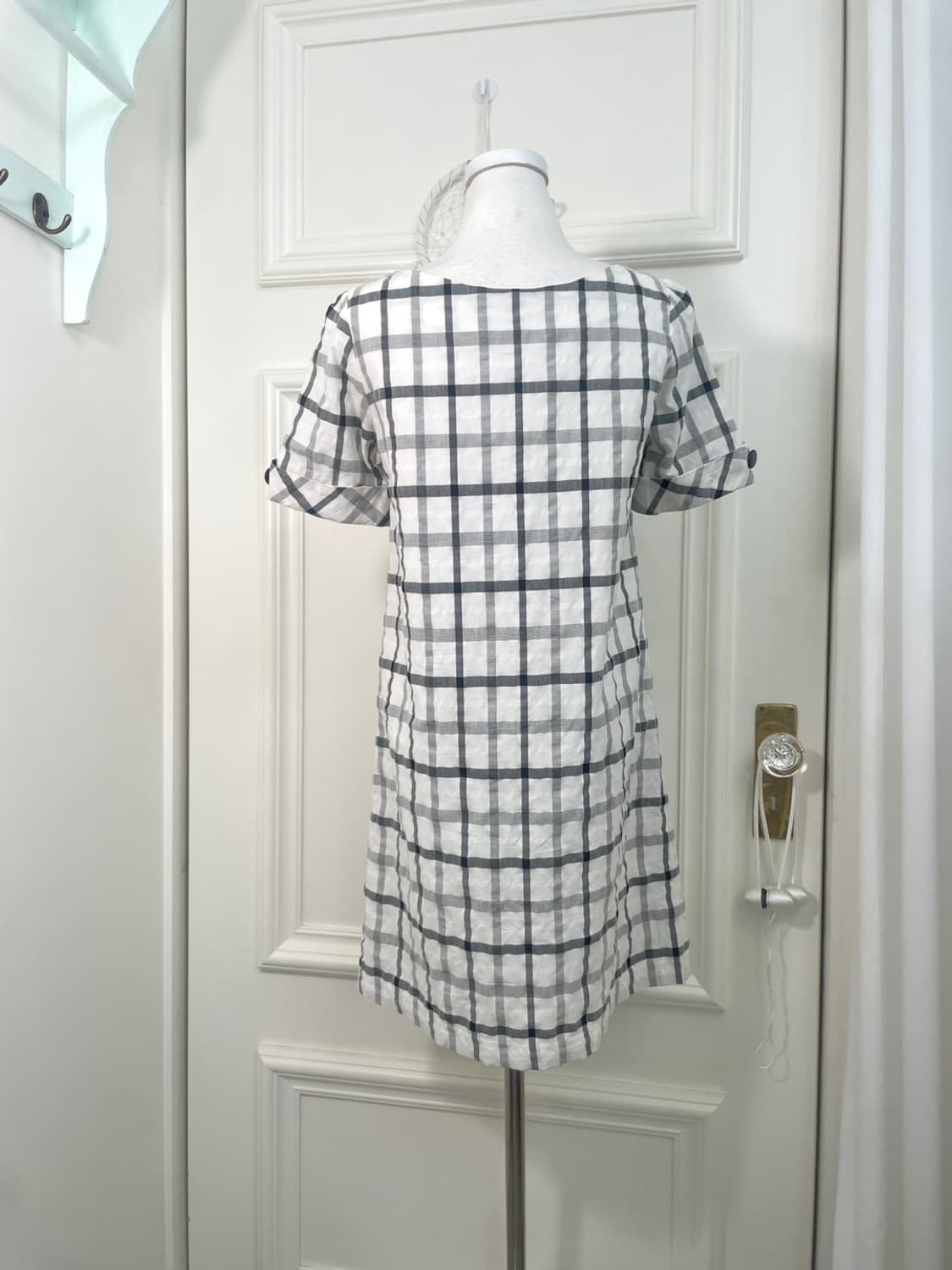 white black check button point summer op 상품이미지3