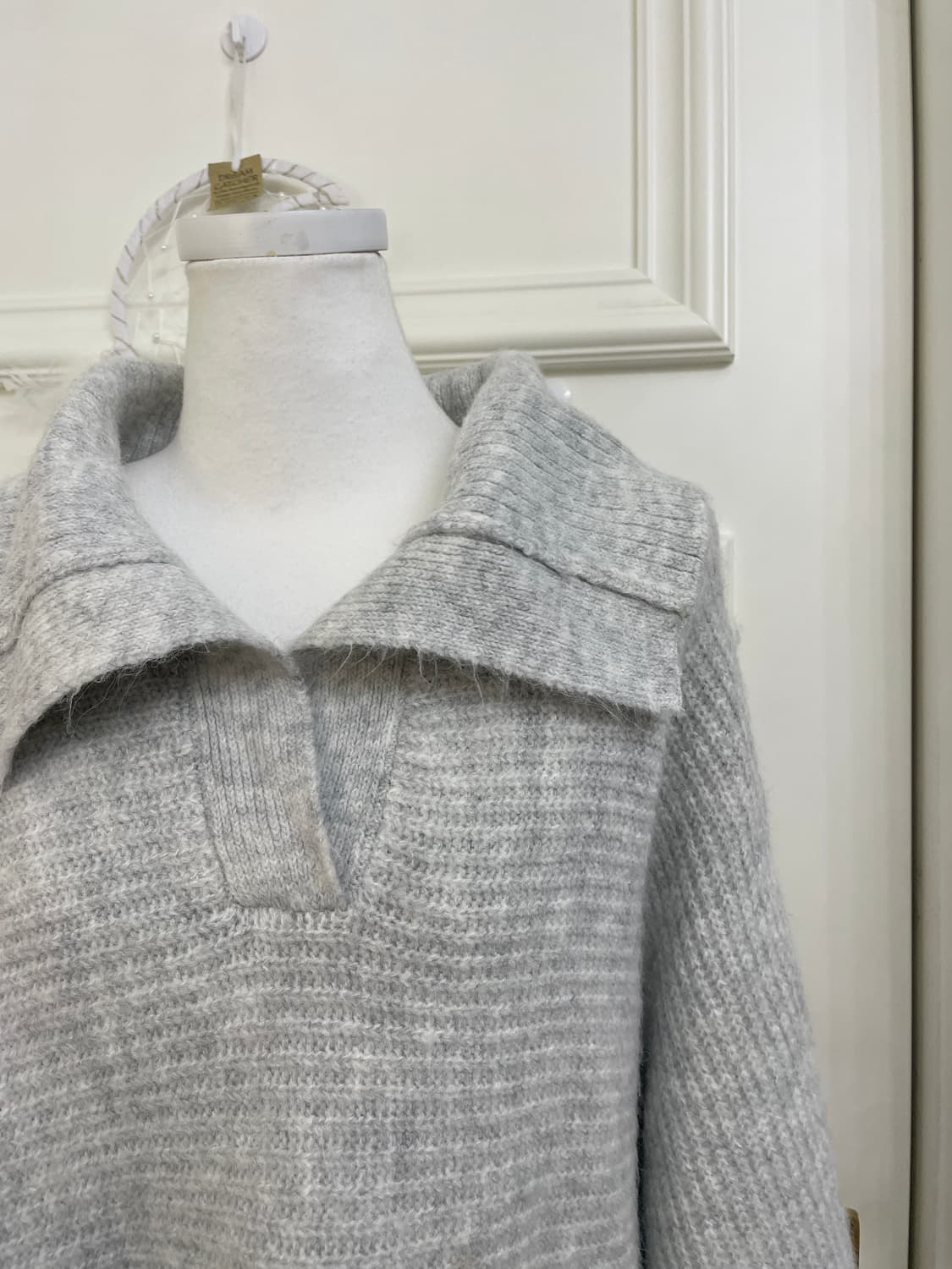 melange gray big collar crop sweater 상품이미지6