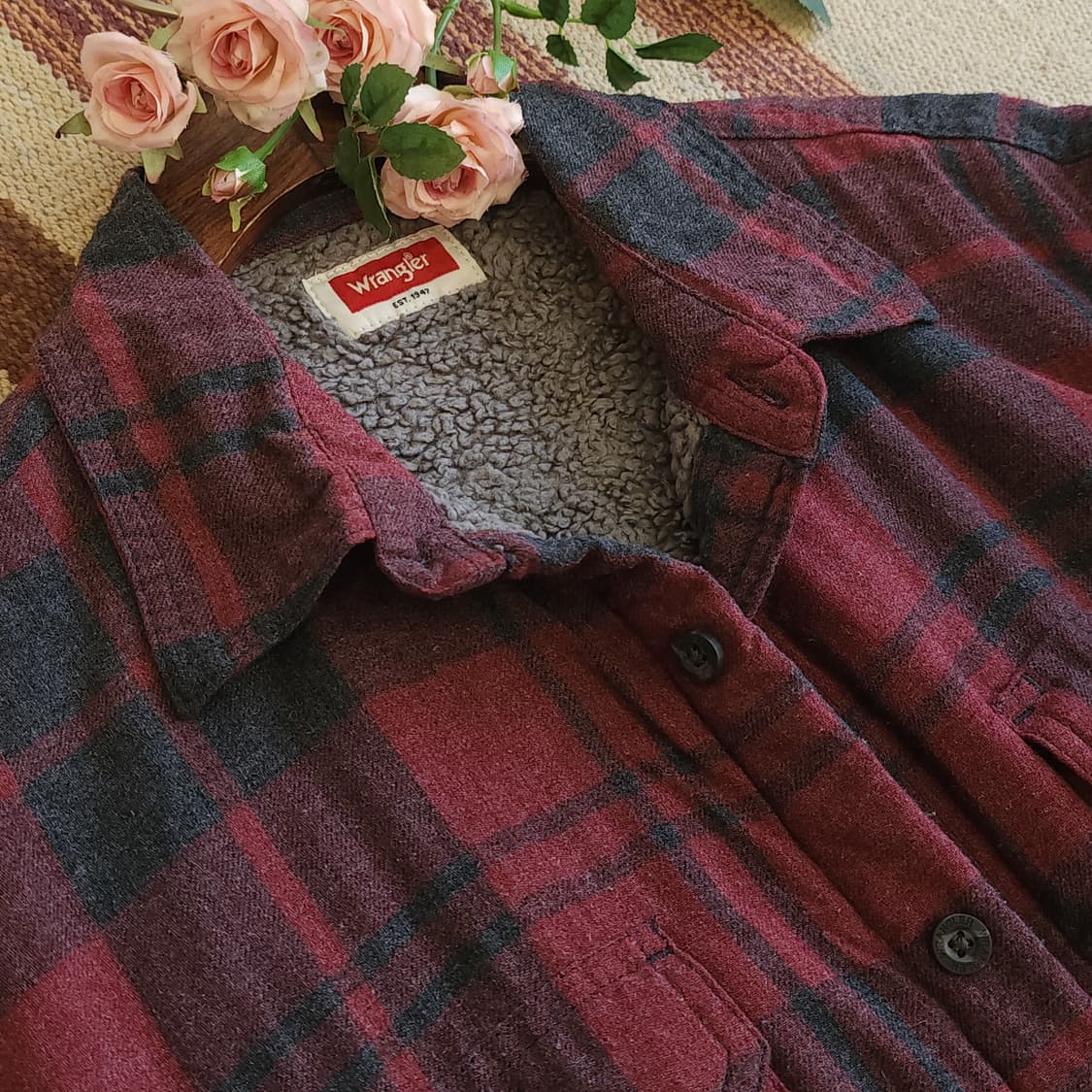 00s 랭글러 웨스턴 셔츠 쉐르파 양털 자켓 플란넬 셔츠 빈티지 레드 L 상품이미지9