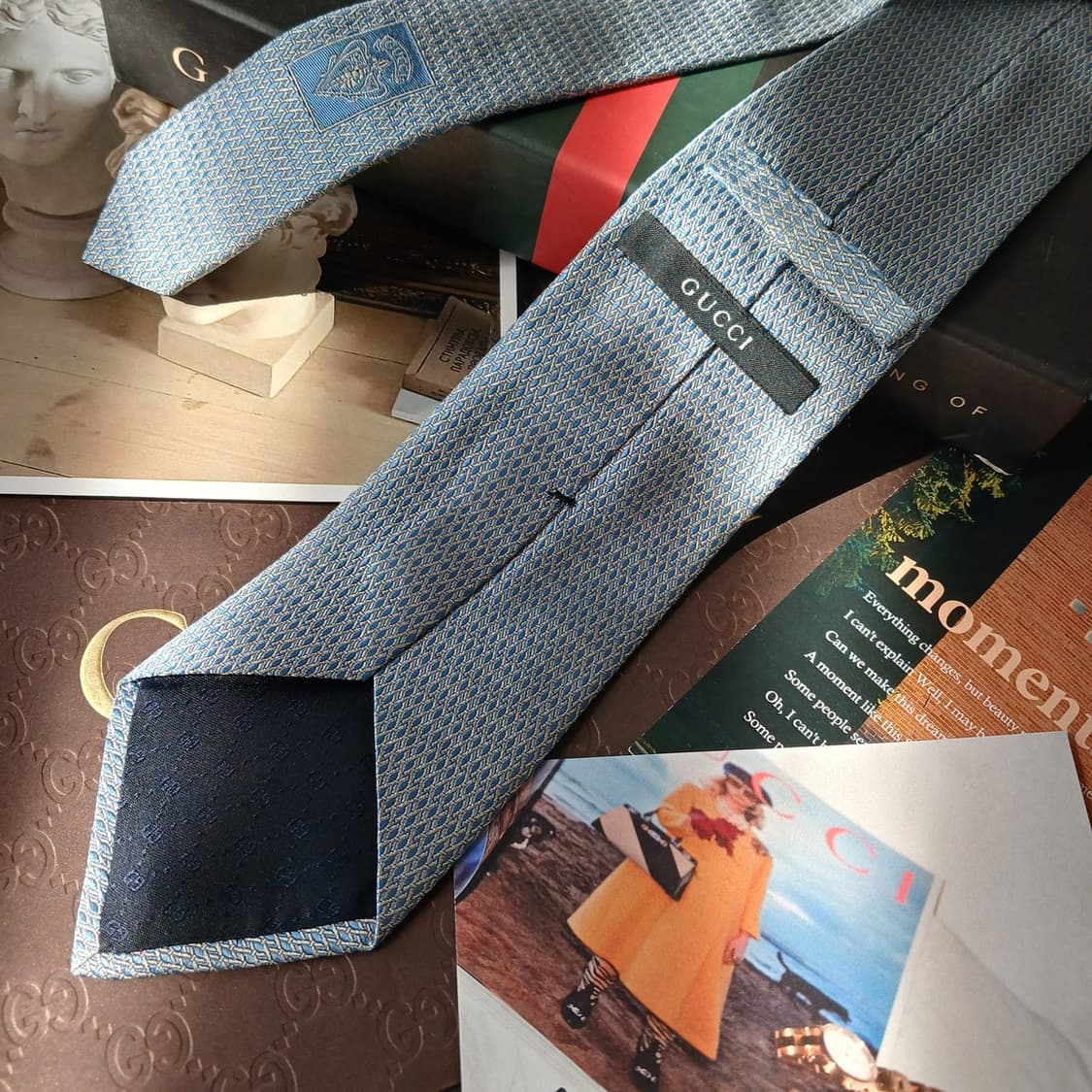 GUCCI 구찌 실크 하늘색 패턴 넥타이 8.5cm B등급 E714 상품이미지4