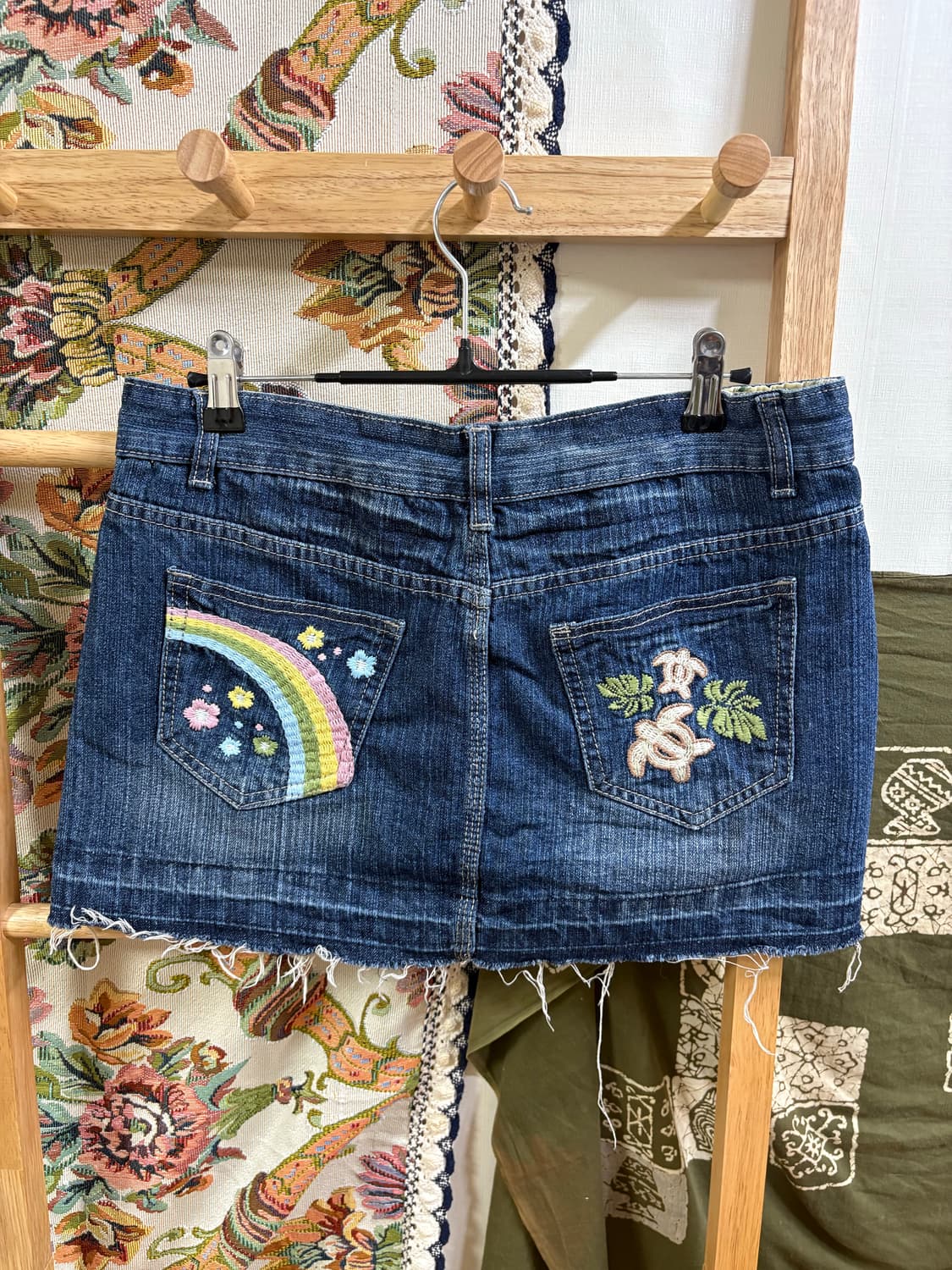 히피 모리 하구미 데님 패치 디테일 데님 스커트 상품이미지5