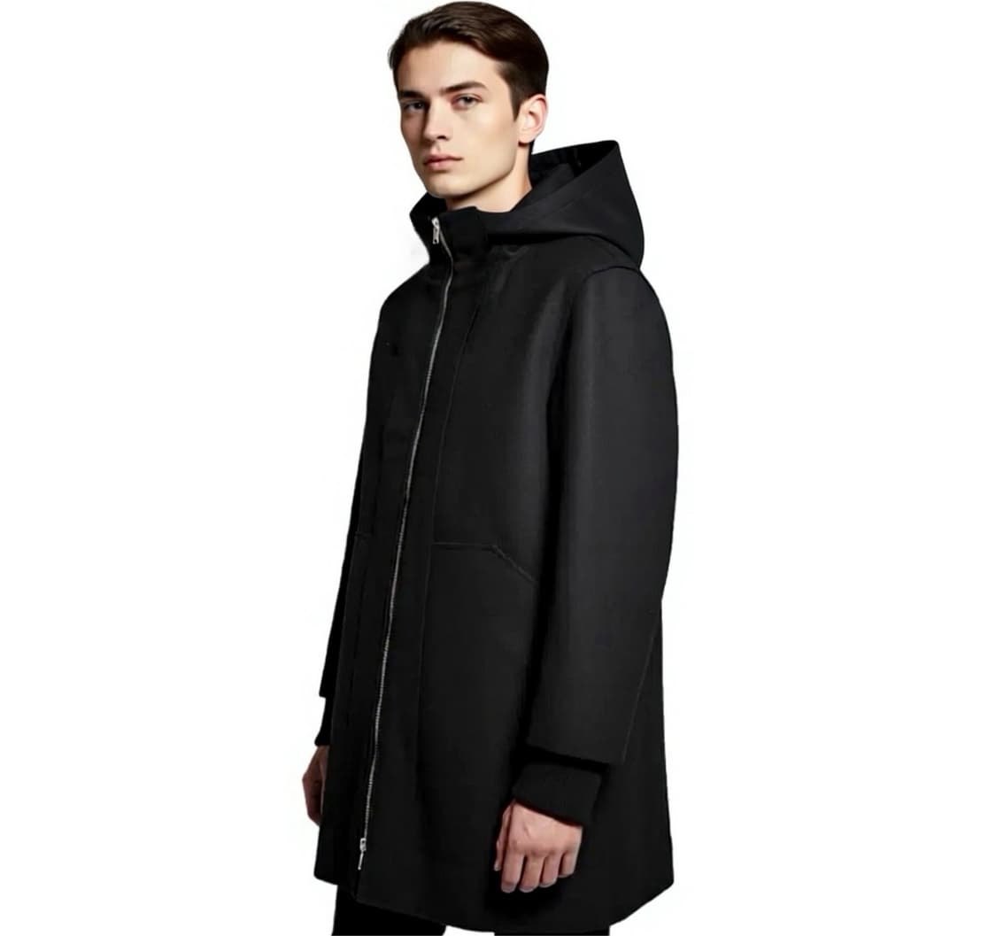 Kris Van Assche 후드 니트소매 레이어드 울 피코트 상품이미지1