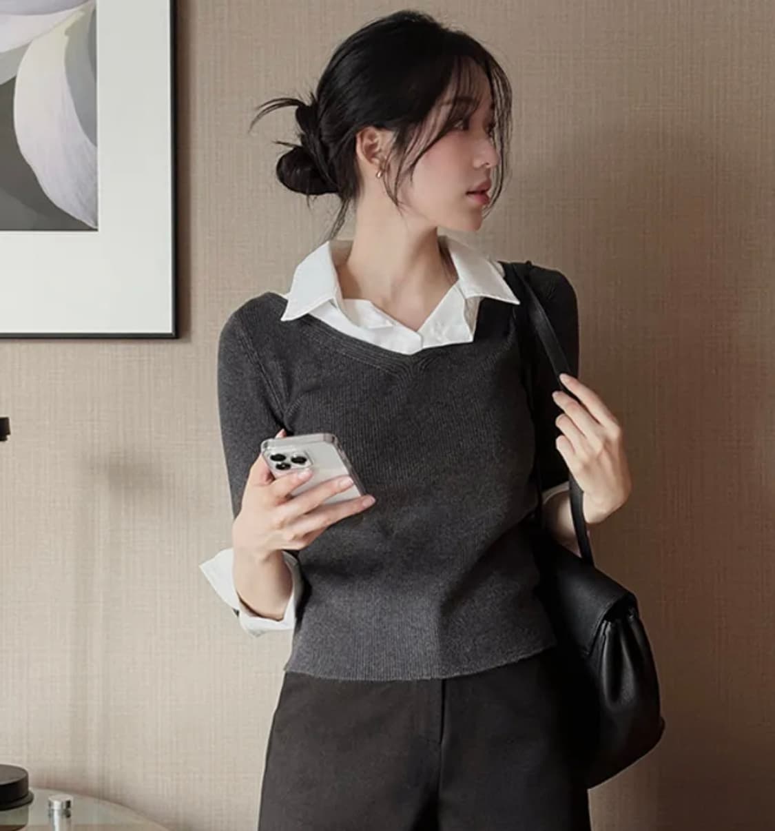 슬로우앤드 셔츠앤 레이어링 니트 챠콜 상품이미지2