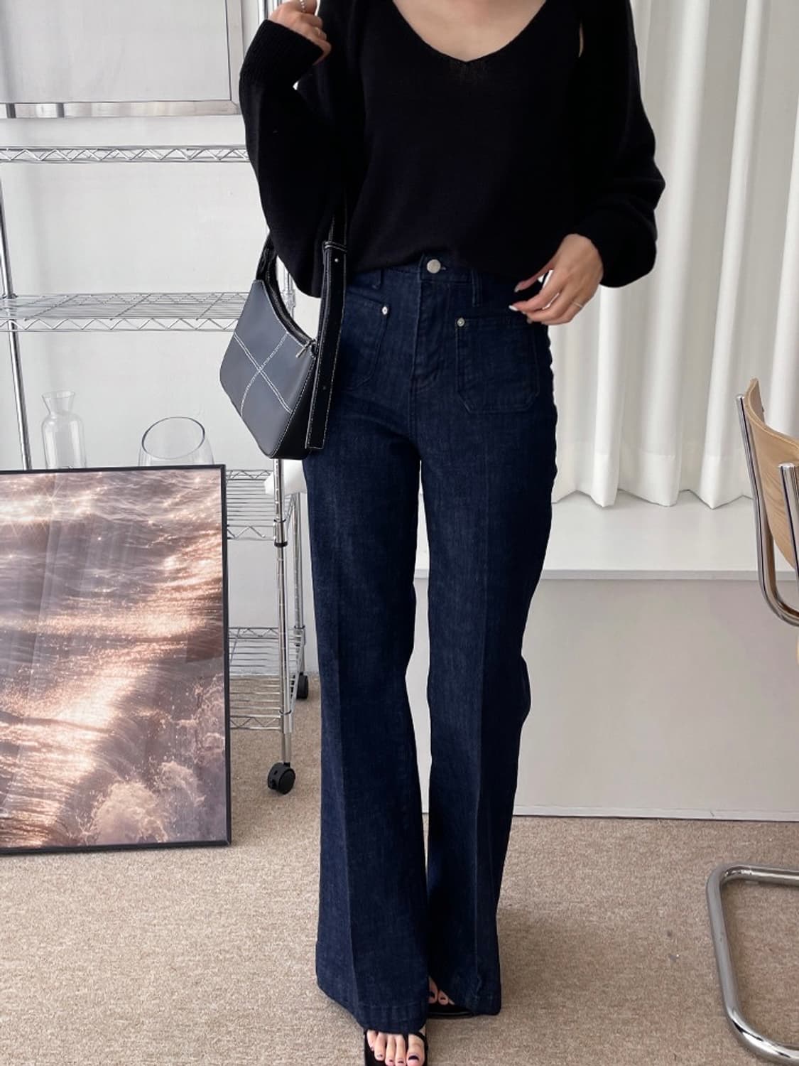 프리미엄진 아웃포켓 논페이드 생지 세미부츠컷 데님팬츠 상품이미지3