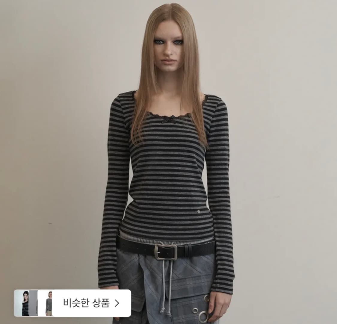 셋업이엑스이 스트라이프 레이스 탑 그레이 stripe race top 상품이미지1