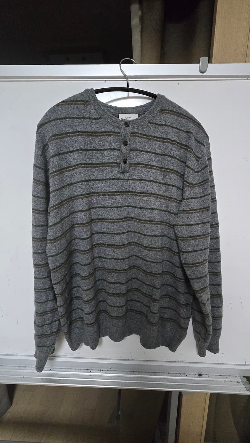 마이라이브러리 Button Stripe Knit Gray/Forest 상품이미지2