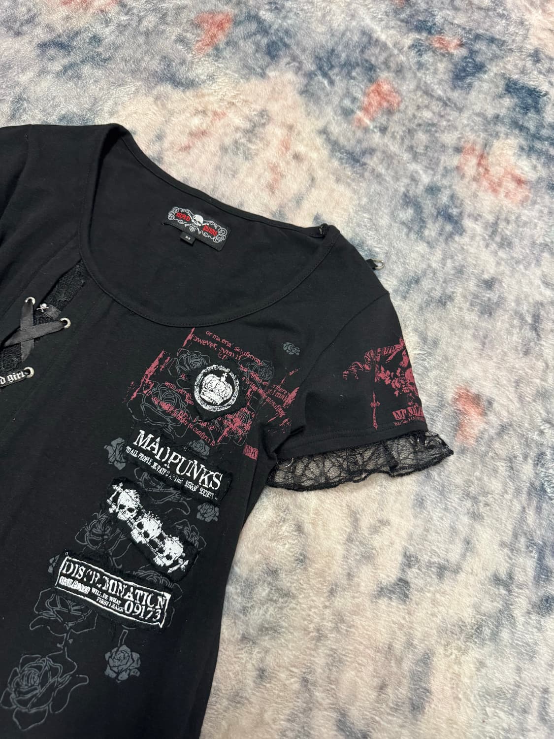 Mad punks goth punk patch eyelet top 상품이미지4