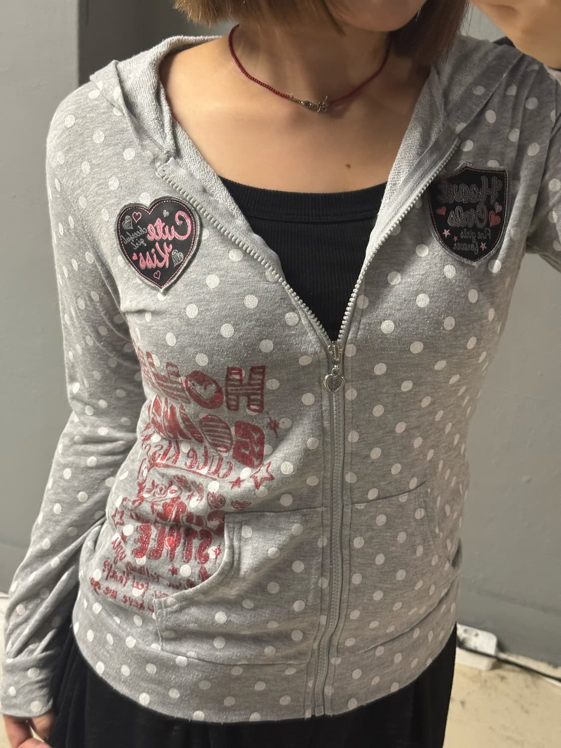 dot pattern kawaii printing hood zip-up 상품이미지2
