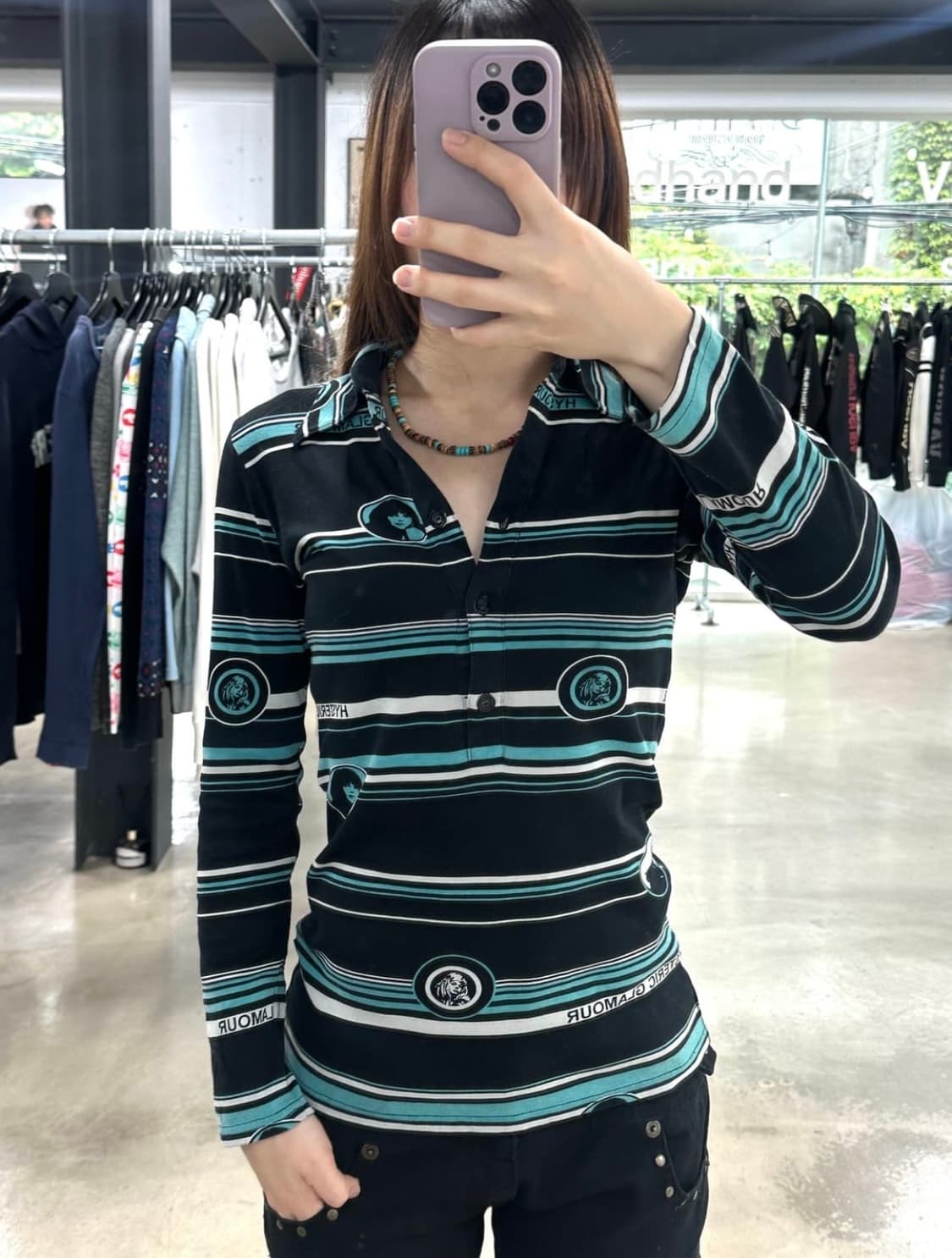 히스테릭글래머 히스걸 스트라이프 pk 버튼롱슬리브 상품이미지2