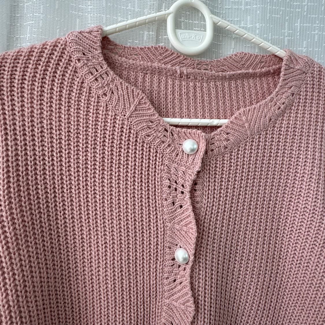 살구핑크 진주단추 긴팔 니트 가디건 상품이미지7