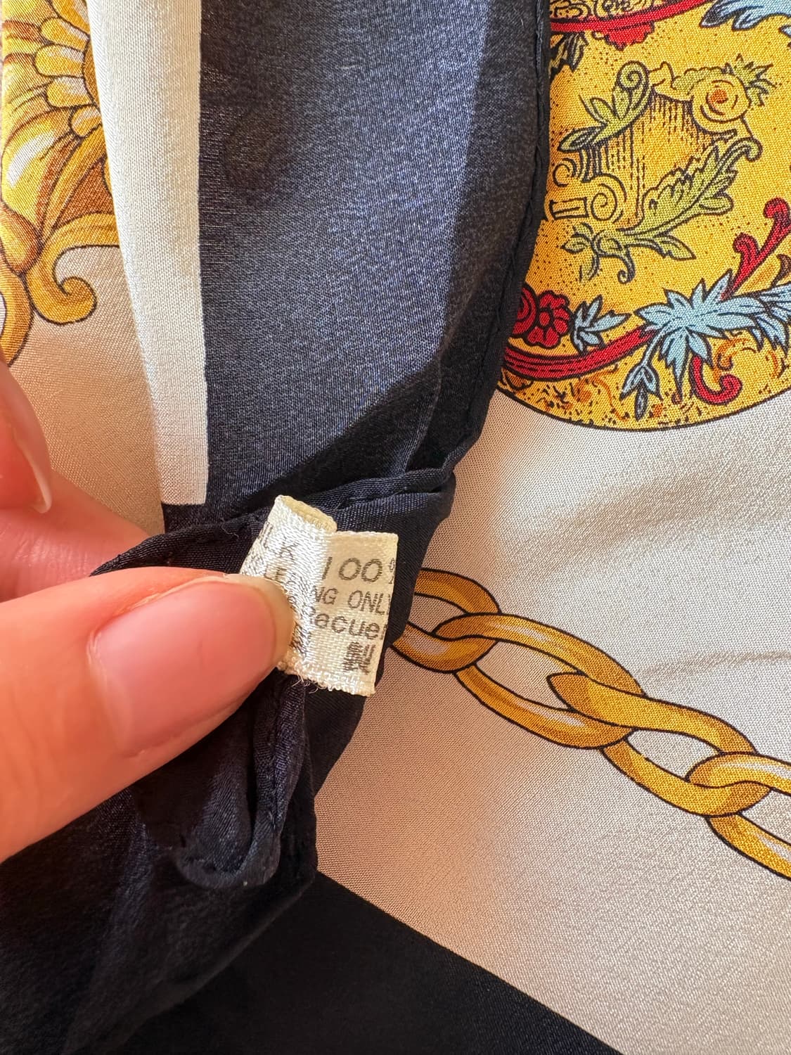 빈티지 La Fenice 회중시계 패턴 실크 스카프 상품이미지3