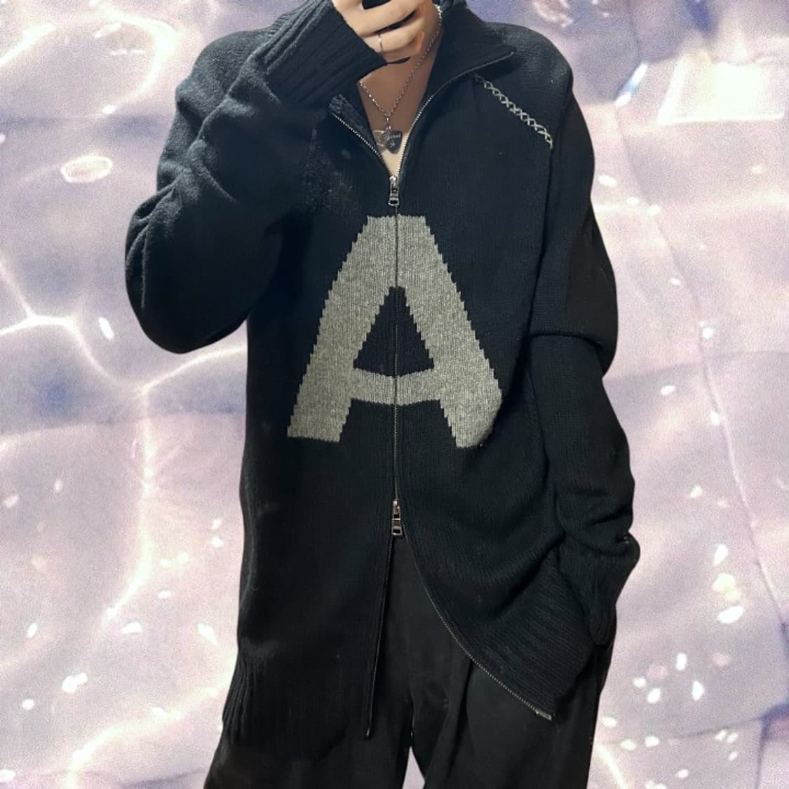 아르마니 알마니 익스체인지 빅로고 램스울 니트 집업 블랙 XL  상품이미지2