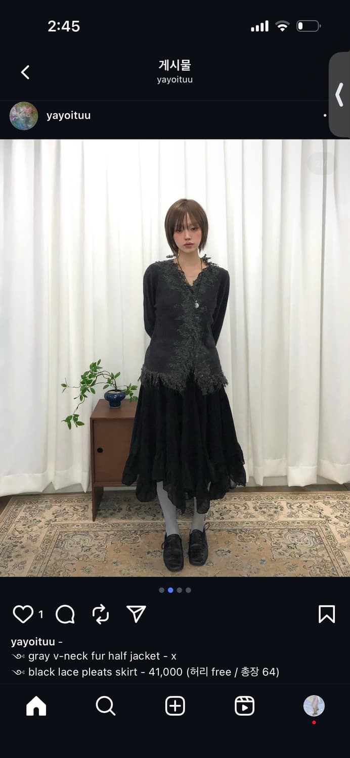 Yayoituu 빈티지 레이스 플리츠 스커트 상품이미지1