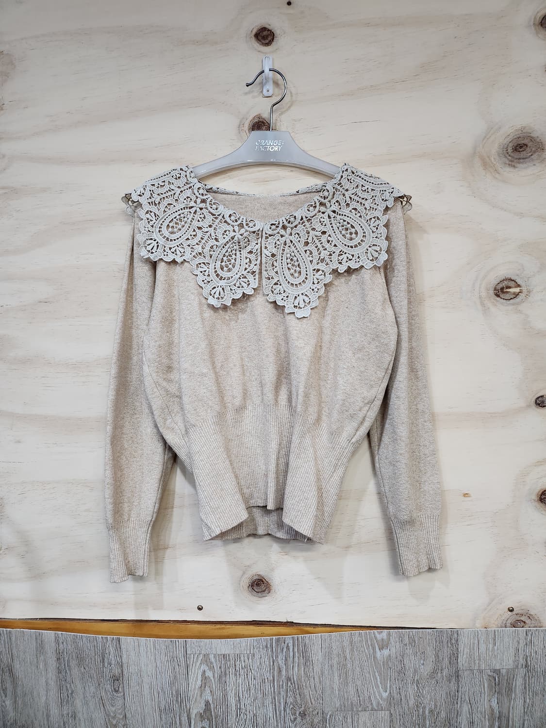 177) 레이스 칼라 니트 베이지 상품이미지1