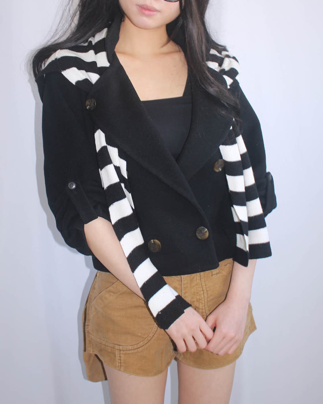 Attachable stripe hood shirring jacket 상품이미지5