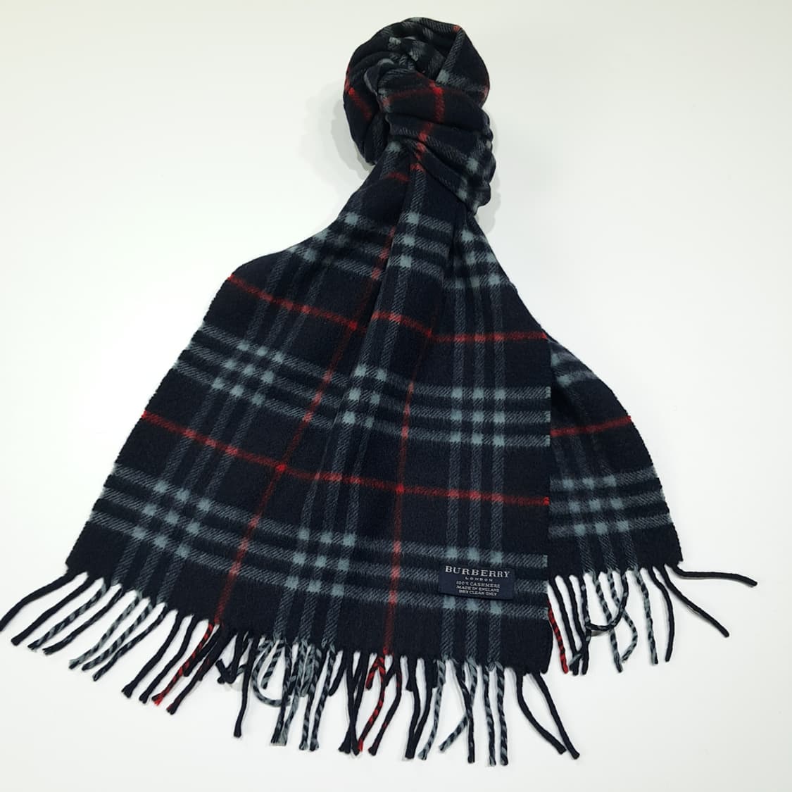 MX581 버버리 00s 영국판 캐시미어 체크 네이비 머플러 목도리 상품이미지2