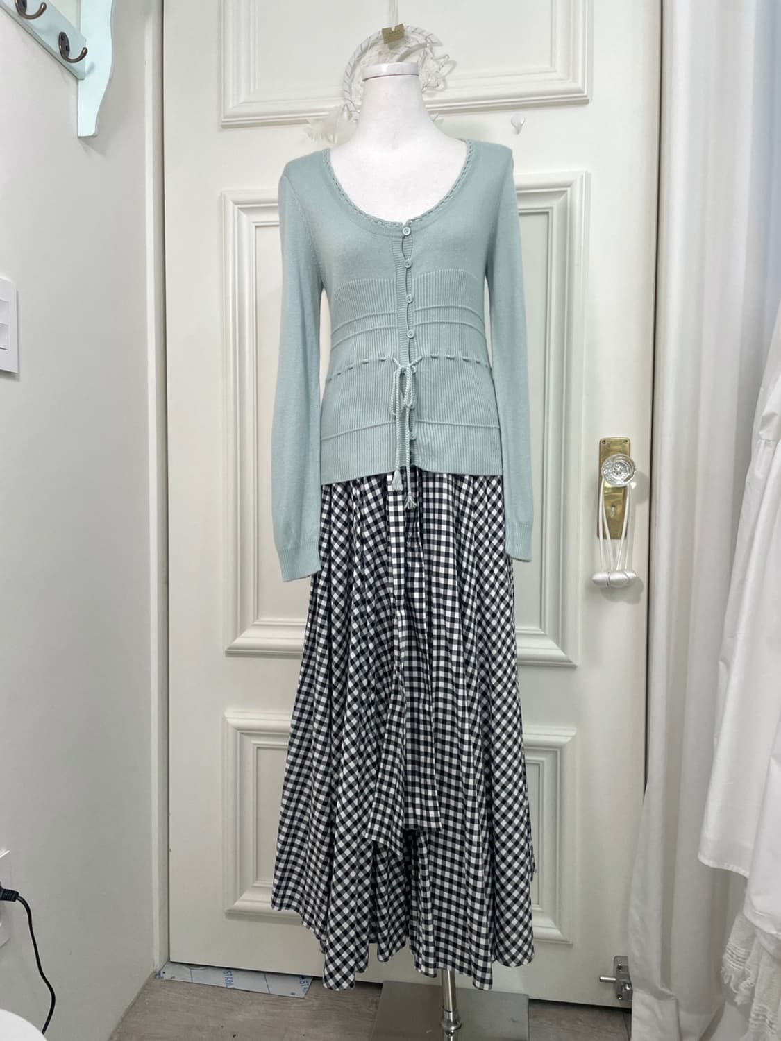 mint lace-up point puff slim cardigan 상품이미지2