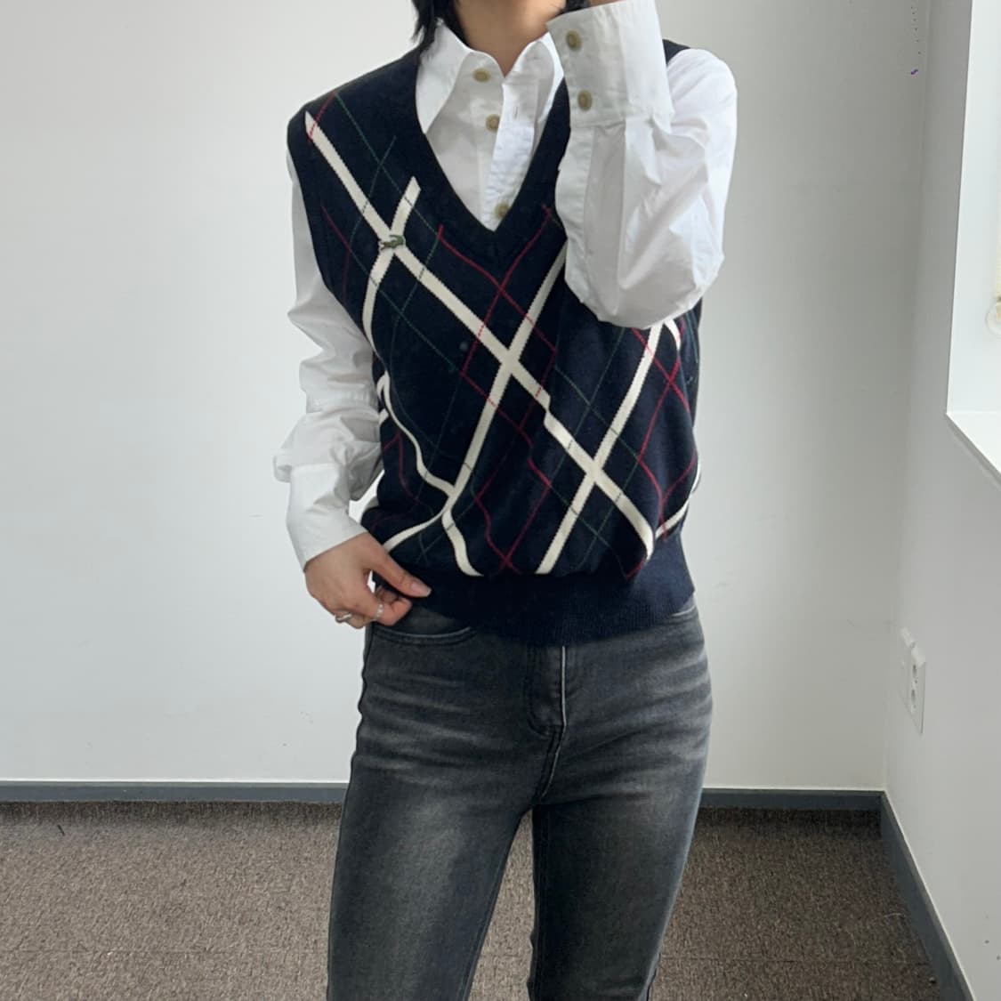 Lacoste 라코스테 다크네이비 아가일 니트 베스트 상품이미지1