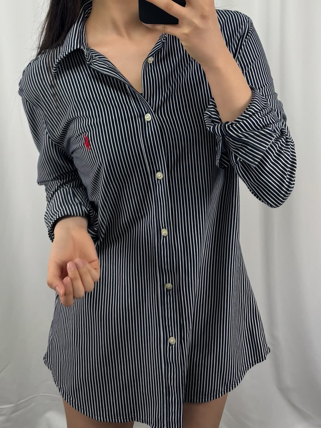 폴로 네이비 스트라이프 니트 드레스 셔츠 상품이미지1