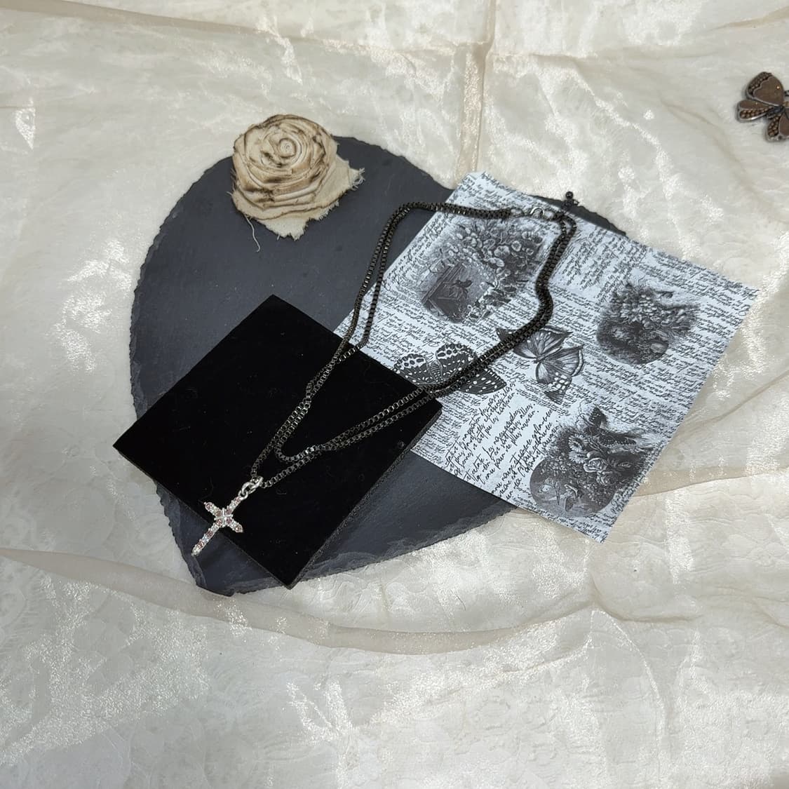 빈티지  고딕 박스체인 레이어드 십자가 목걸이 상품이미지2