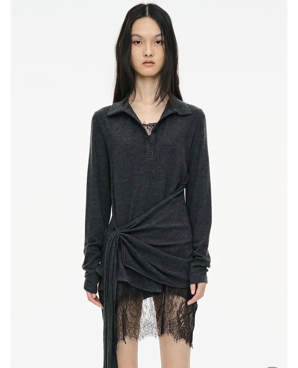 CERRIC TWIST BUTTON TOP CHARCOAL 상품이미지1