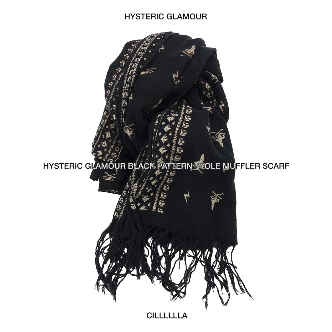 HYSTERICGLAMOUR 히스테릭글래머 블랙 패턴 스톨 머플러 스카프 상품이미지1