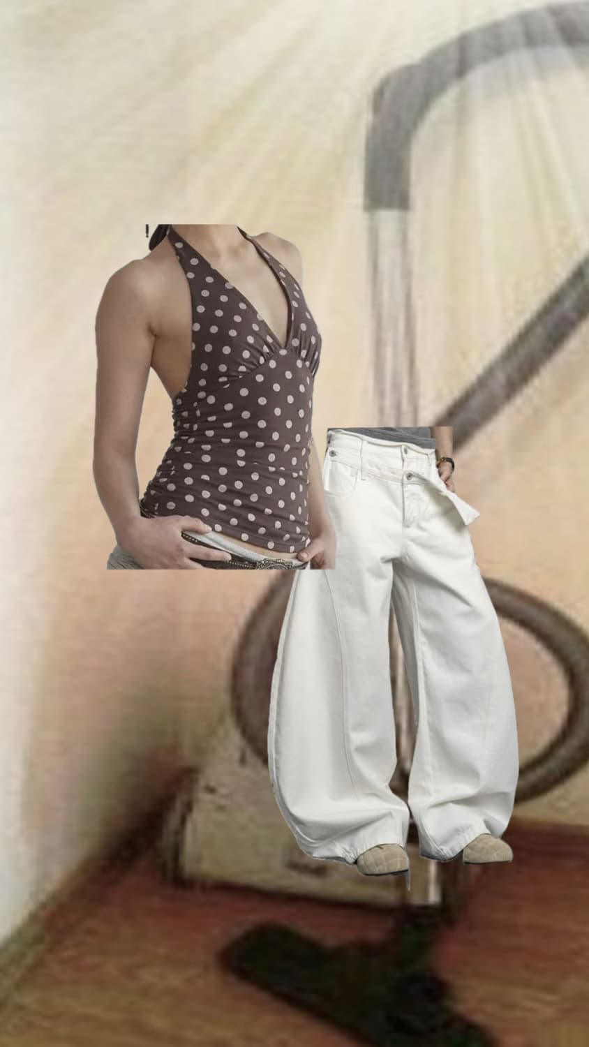 스컬프터 여름 휴양지 핫걸 핀터깔 도트홀터탑세트코디 상품이미지1