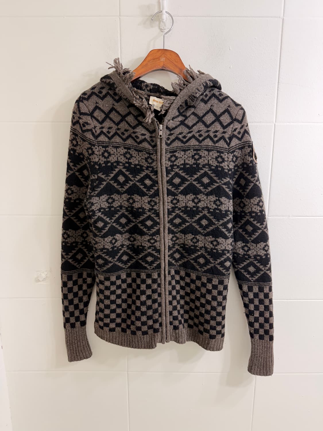 디젤 그런지 보헤미안 작사 니트 후드집업 상품이미지4