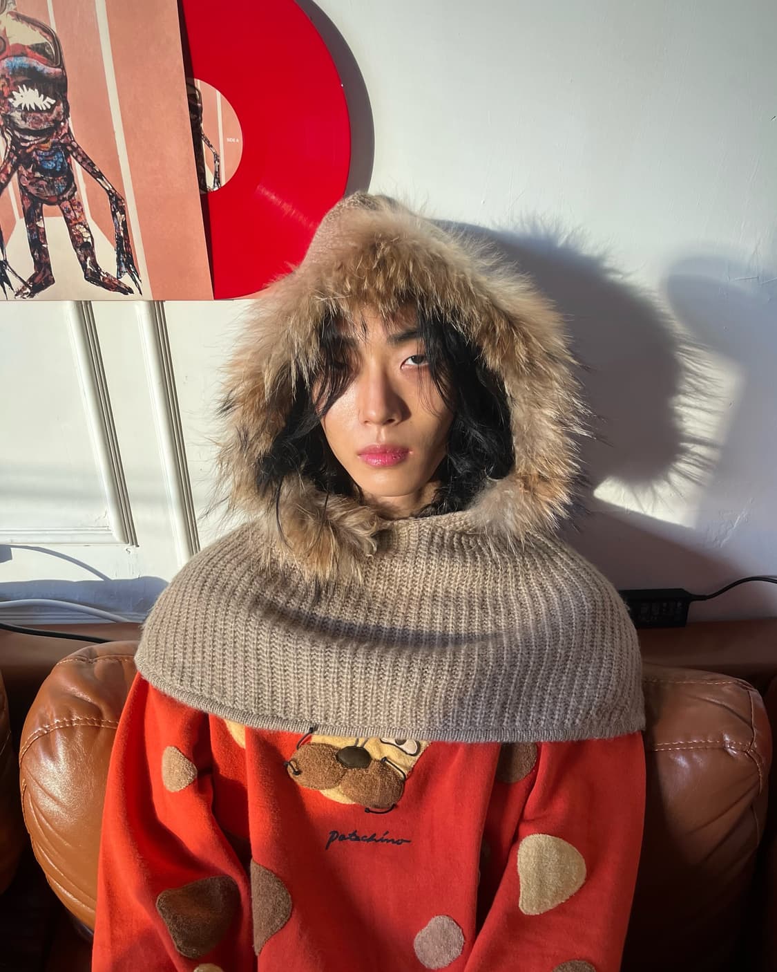 JPN Vintage Raccoon Fur Fake Knit Hood 상품이미지2