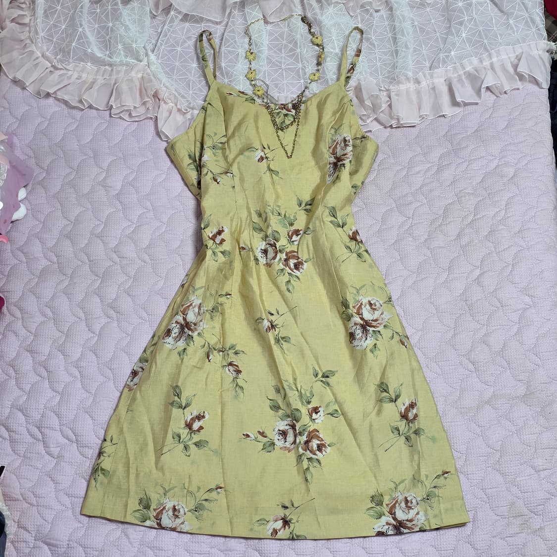 레스트로즈 고전일본빈티지)옐로우 플로럴로즈 스즈코모리걸 민소매뷔스티원피스 상품이미지1