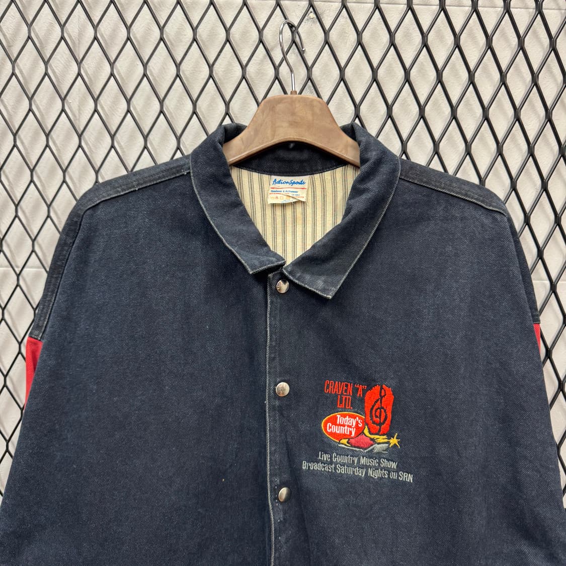 USA VTG 90s 빈티지 블랙 데님 바시티 레드 배색 워크 자켓 상품이미지3