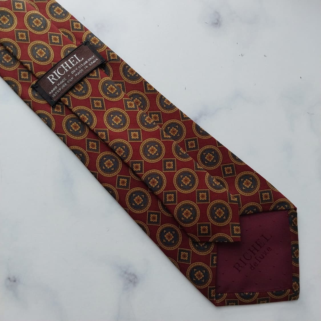 리첼 실크 와인 브라운 패턴 넥타이 8.9cm A+등급 K2460 상품이미지9