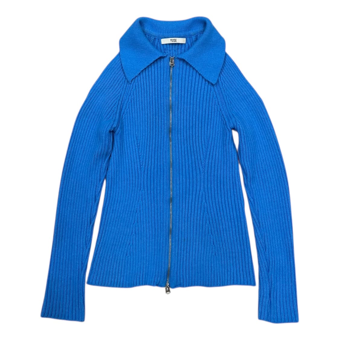 YUSE 유즈 컷아웃 숄더 니트집업 블루 상품이미지1