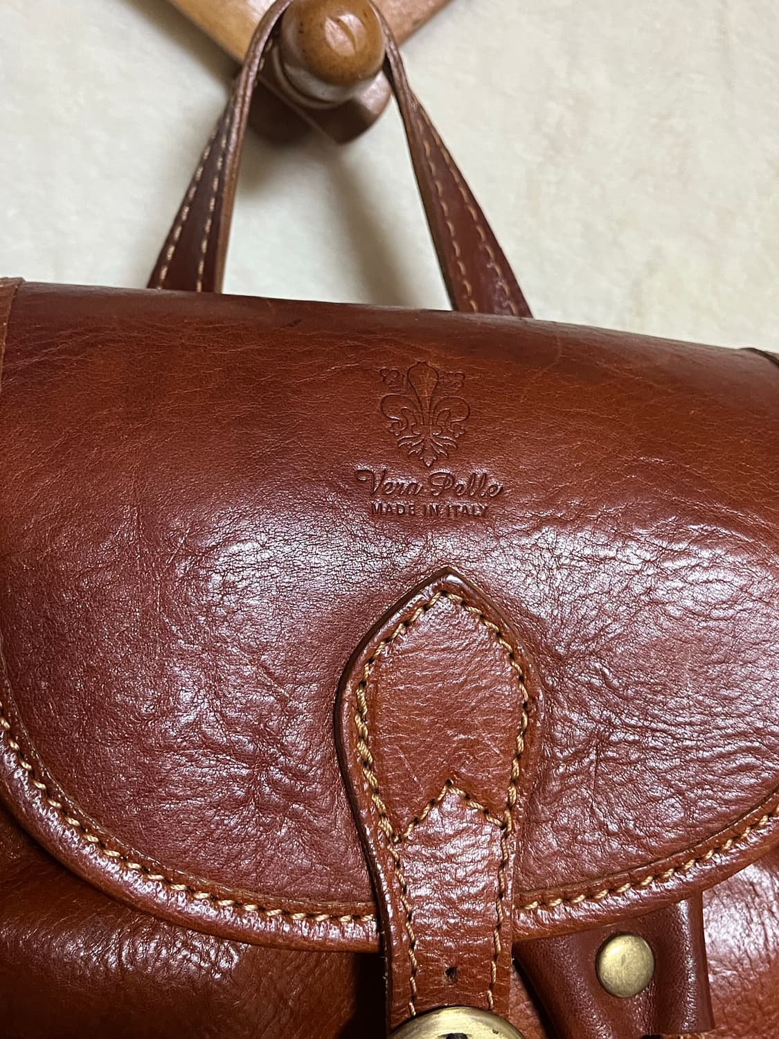 빈티지 Vera Pelle 드로스트링 버클 가죽 레더 백팩 상품이미지6