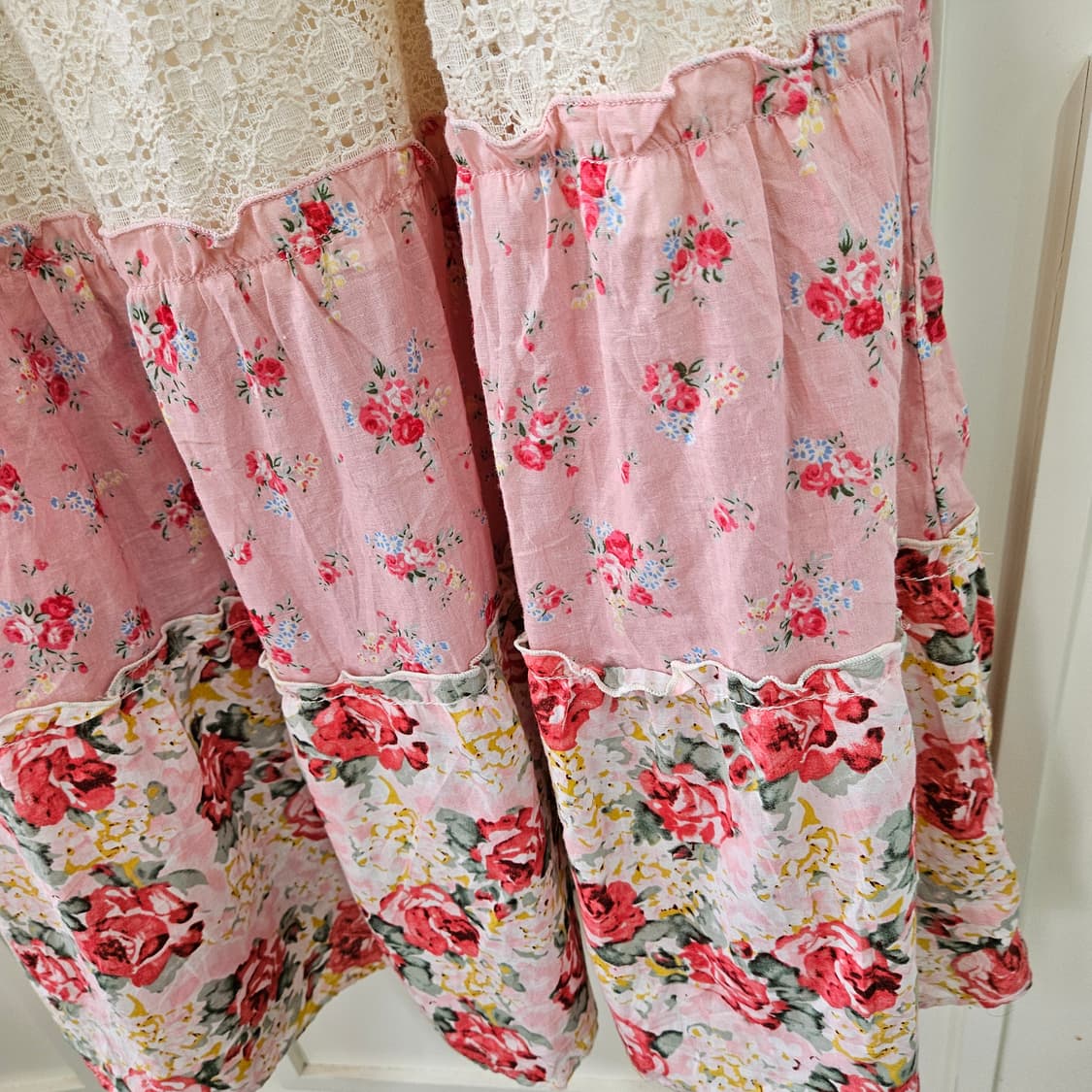 플라워 레이스 롱 원피스 핑크 상품이미지5