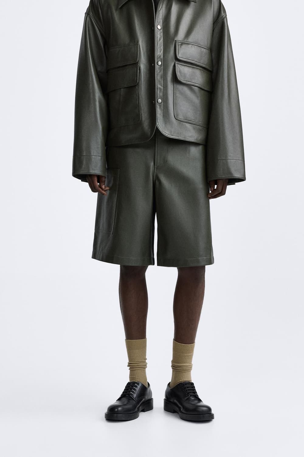 자라 포켓 레더 카고 버뮤다 팬츠 가죽 바지 L 새상품 상품이미지8