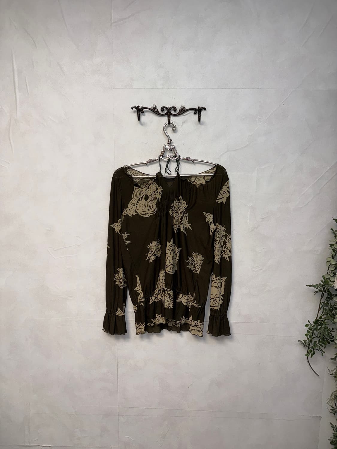 Deep khaki oriental halter neck 오프숄더 bl 상품이미지5